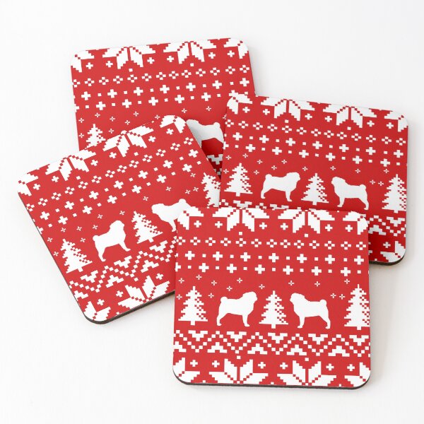 Item preview, Pug Silhouettes Red and White Christmas Holiday Pattern designed and sold by Jenn Inashvili.