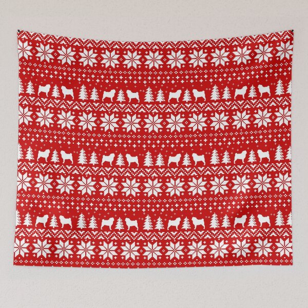 Item preview, Pug Silhouettes Red and White Christmas Holiday Pattern designed and sold by Jenn Inashvili.