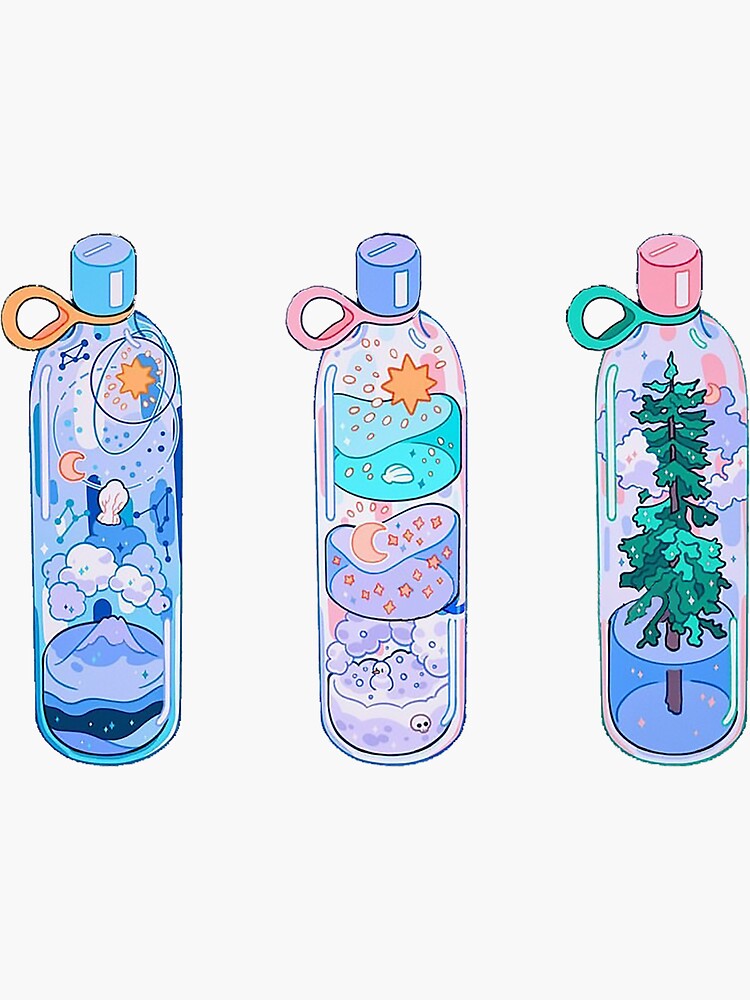 Changing Environment Water Bottle Set Sticker By Cutedrawings123 In