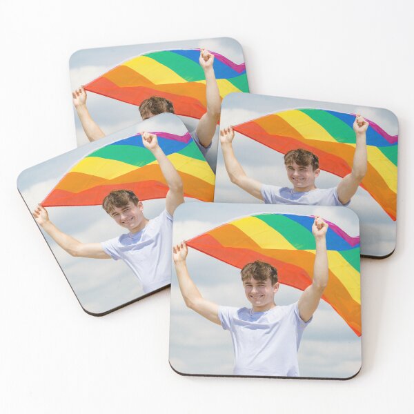 Item preview, A young man holding a Pride flag designed and sold by Ben Gingell.