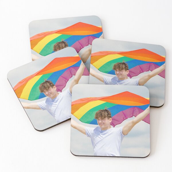 Item preview, A young man holding a Pride flag designed and sold by Ben Gingell.
