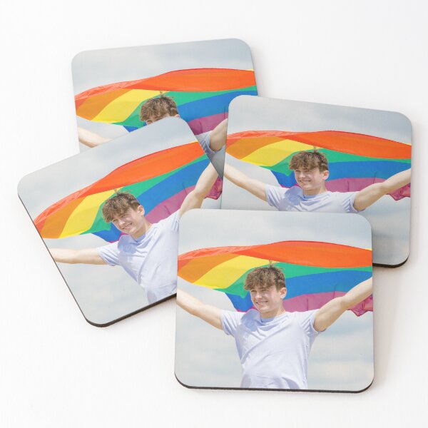 Item preview, A young man holding a Pride flag designed and sold by Ben Gingell.