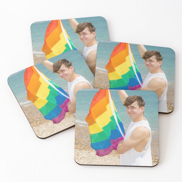 Item preview, A young man holding a Pride flag designed and sold by Ben Gingell.