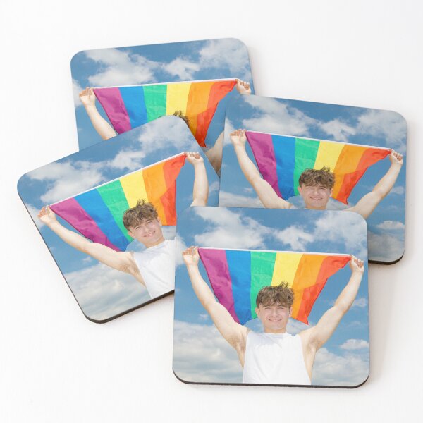 Item preview, A young man holding a Pride flag designed and sold by Ben Gingell.