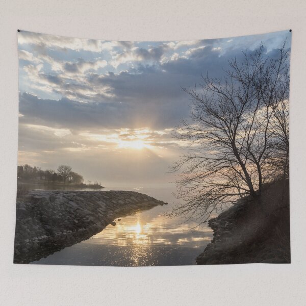 Item preview, Glossy God Rays Glow - Sublime Sunrise on the Lakeshore  designed and sold by Georgia Mizuleva.