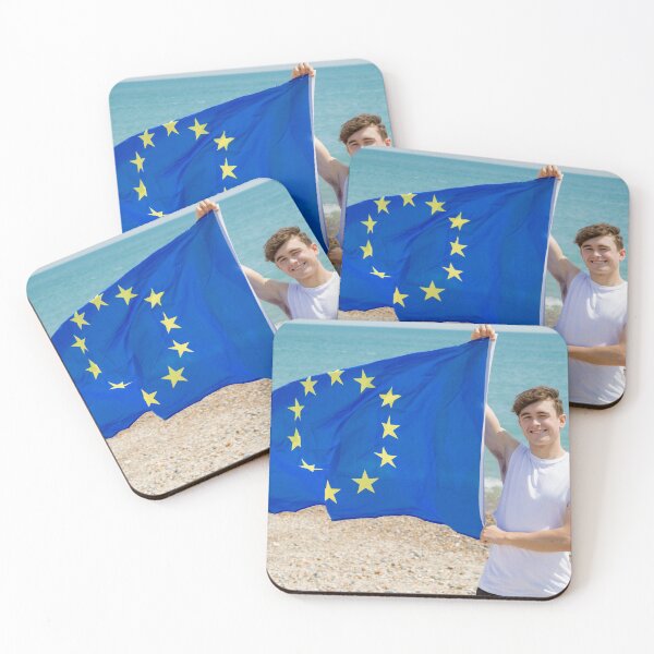 Item preview, A young man holding the flag of the European Union designed and sold by Ben Gingell.
