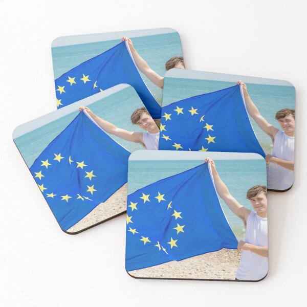 Item preview, A young man holding the flag of the European Union designed and sold by Ben Gingell.