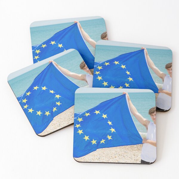 Item preview, A young man holding the flag of the European Union designed and sold by Ben Gingell.