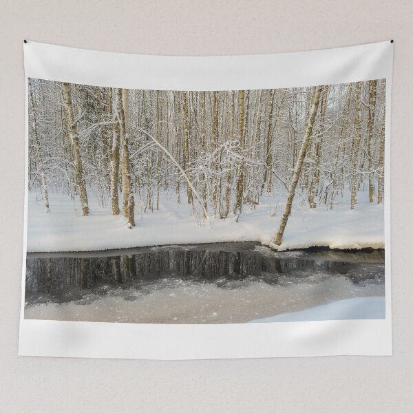 Item preview, Dawn in winter snowy birches  forest on the frozen riverbank  designed and sold by yarvin13.