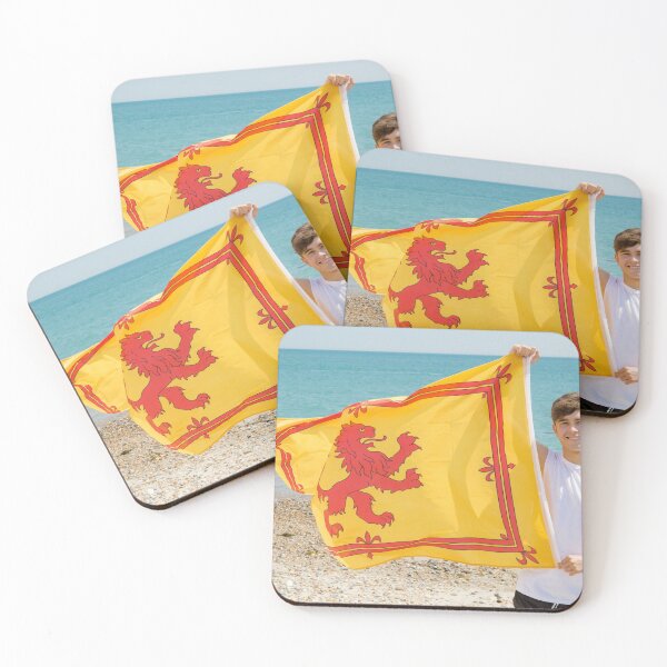 Item preview, A young man holding the Lion Rampant flag of Scotland designed and sold by Ben Gingell.
