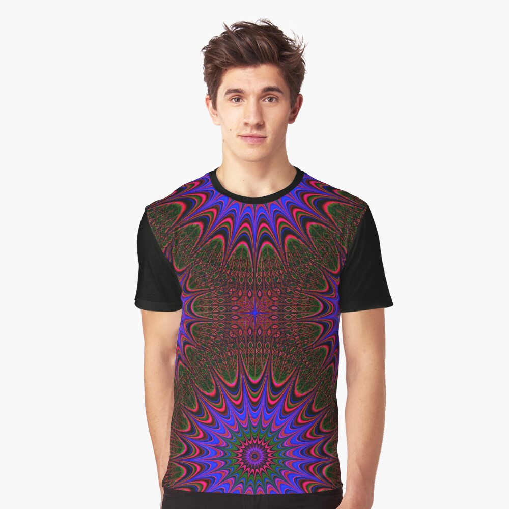 Mandala Pattern in Blue on Brown. Stunning Psychedelic Gift. Graphic T-Shirt