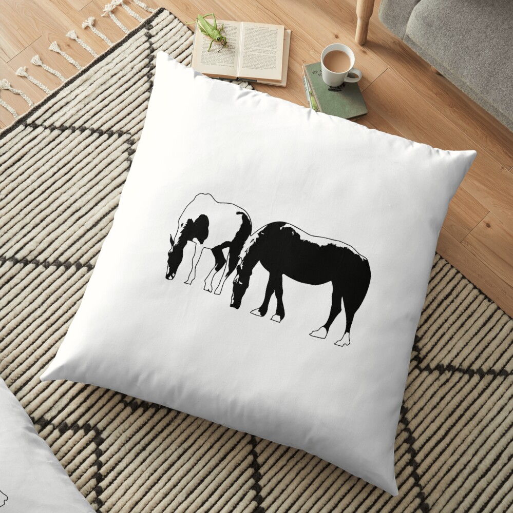Horses in a field Vector Floor Pillow
