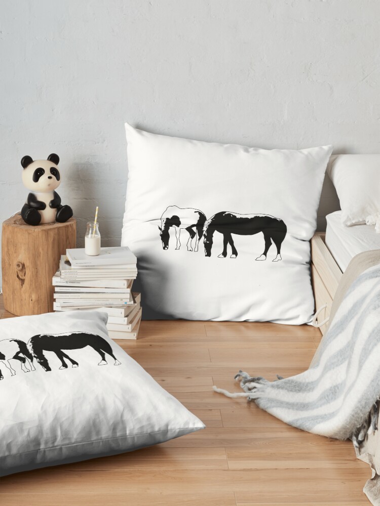 Alternate view of Horses in a field Vector Floor Pillow