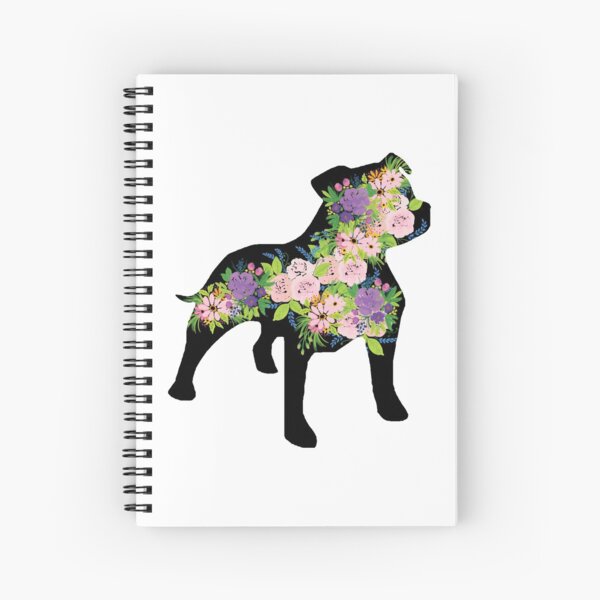 Floral Staffordshire Bull Terrier with black background Spiral Notebook
