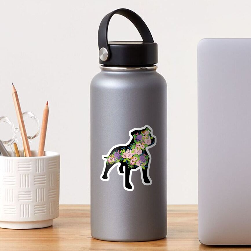 Floral Staffordshire Bull Terrier with black background Sticker
