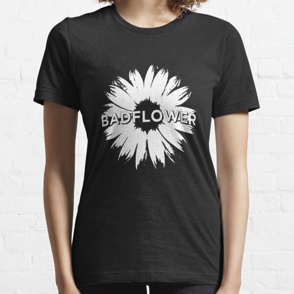 sad flower unisex ringer t-shirt  white and black tee with moody daisy flower