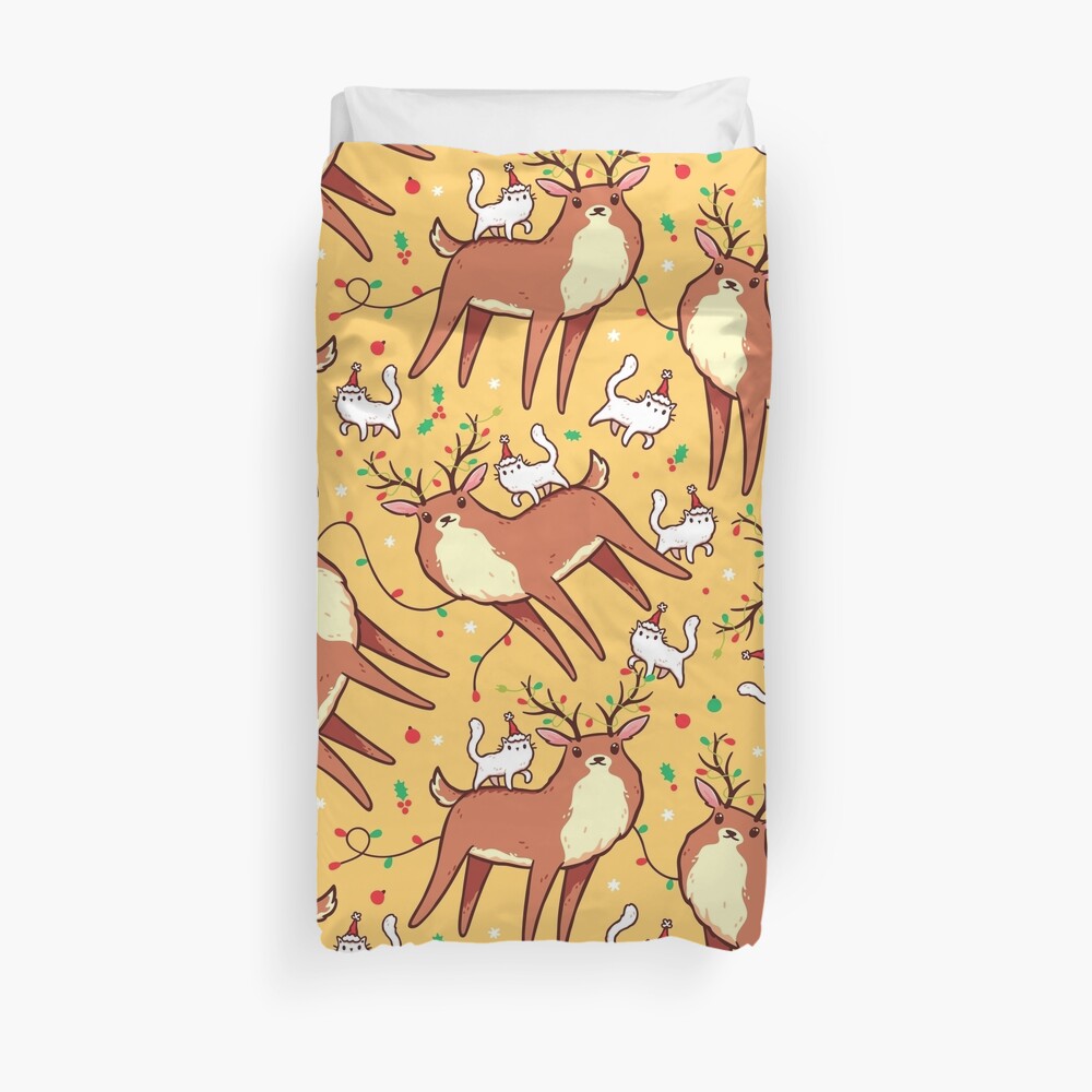 Reindeer and Kitten Duvet Cover