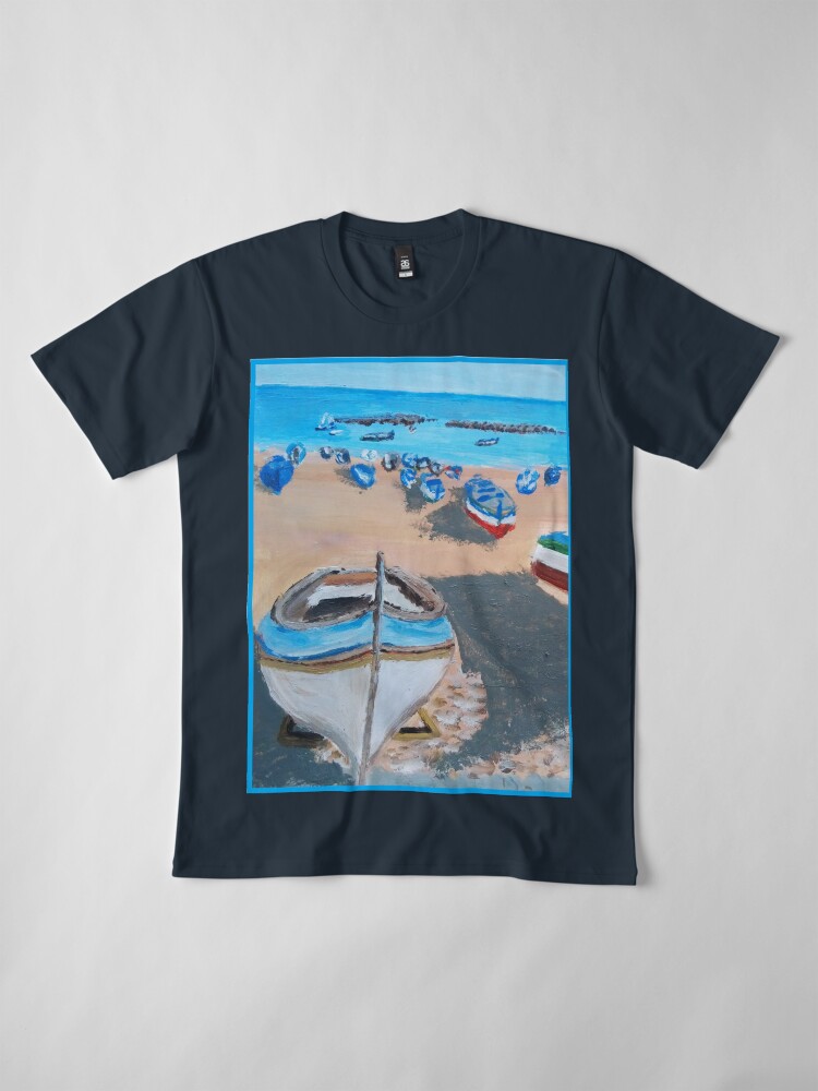 Alternate view of SICILY PAINTING BOATS ON A BEACH Premium T-Shirt