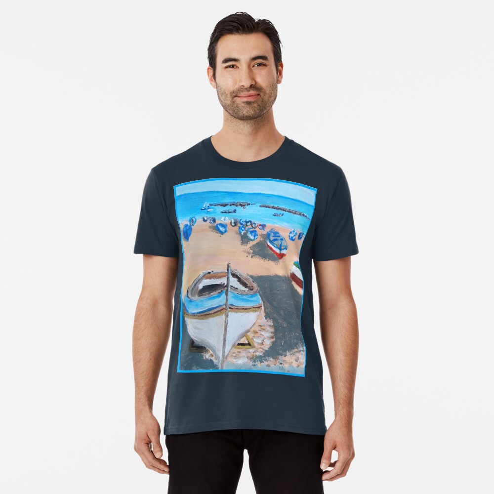 SICILY PAINTING BOATS ON A BEACH Premium T-Shirt