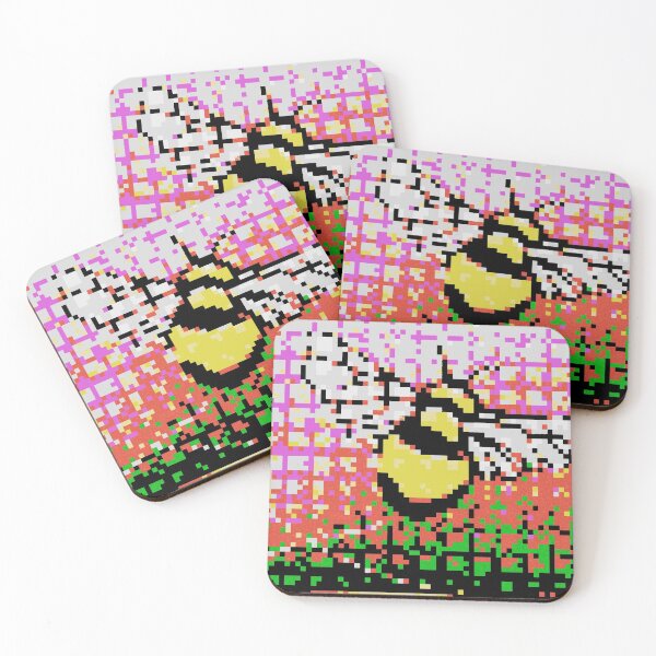 Item preview, Retro bumblebee in a pixelated field of 8-bit fun designed and sold by MoMoJaJa.