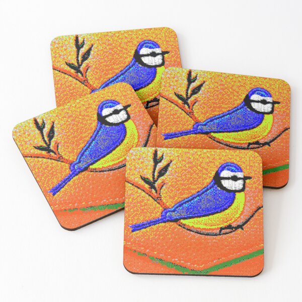 Item preview, Retro blue tit in a hot sunset, or sunrise, of 8-bit fun designed and sold by MoMoJaJa.