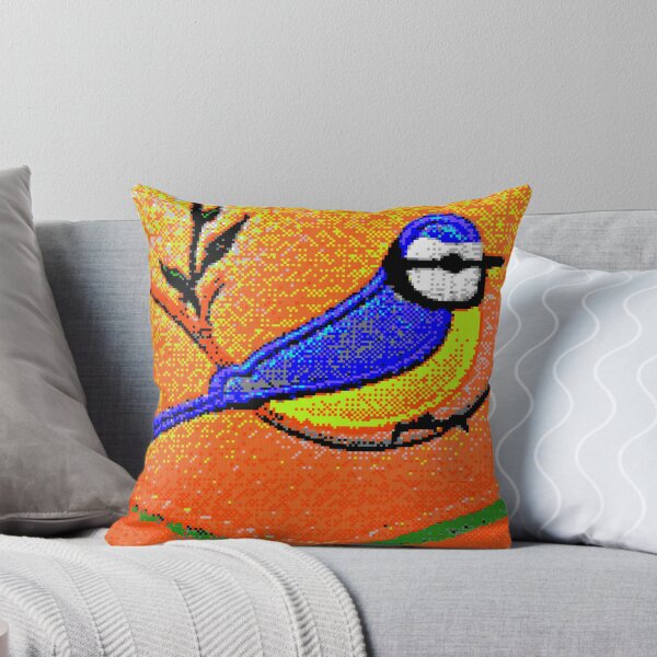 Item preview, Retro blue tit in a hot sunset, or sunrise, of 8-bit fun designed and sold by MoMoJaJa.