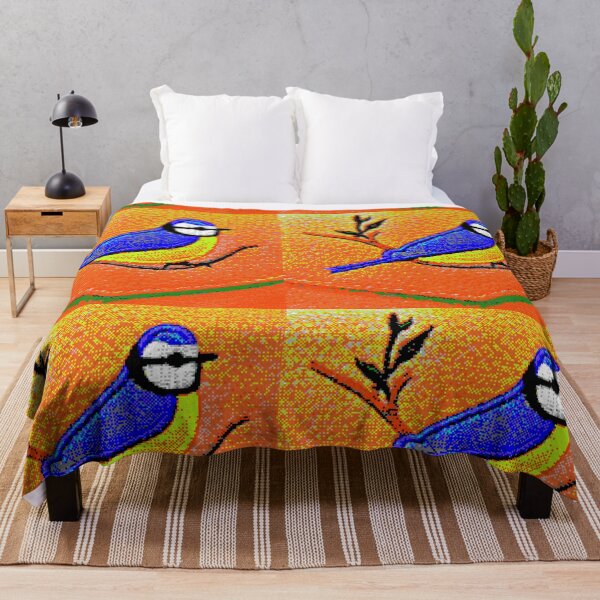 Item preview, Retro blue tit in a hot sunset, or sunrise, of 8-bit fun designed and sold by MoMoJaJa.