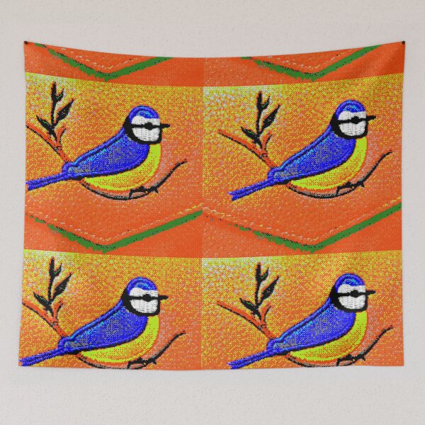 Item preview, Retro blue tit in a hot sunset, or sunrise, of 8-bit fun designed and sold by MoMoJaJa.
