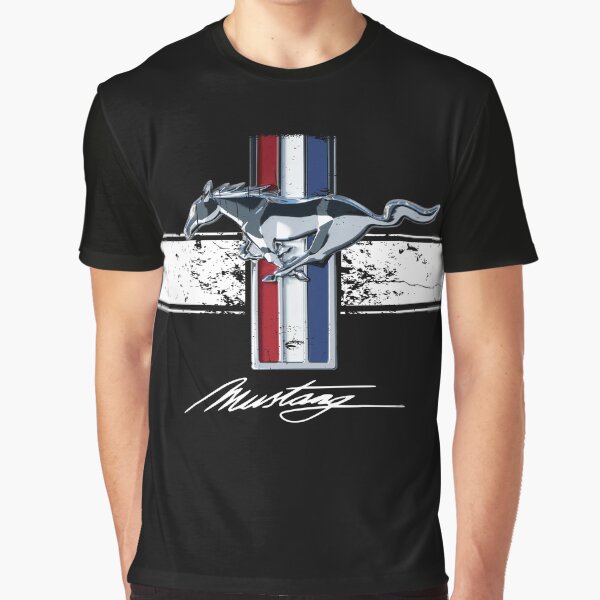 Ford Mustang Retro Logo - Stripes - distressed Graphic T-Shirt