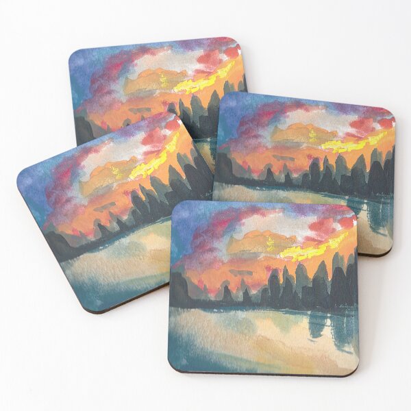 Sunset Over Mountains and Lake Coasters (Set of 4)