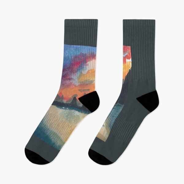 Item preview, Puesta de sol sobre las montañas y el lago designed and sold by Jenniashbart.