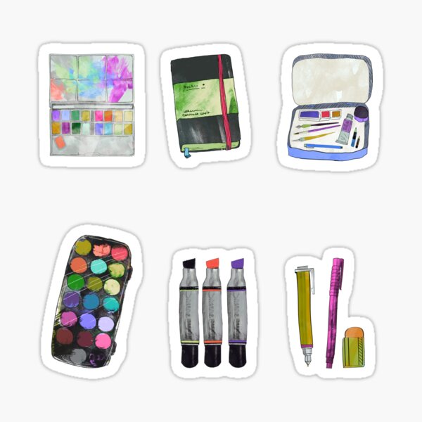 Watercolor Art Supplies Artwork Sticker Pack Sticker