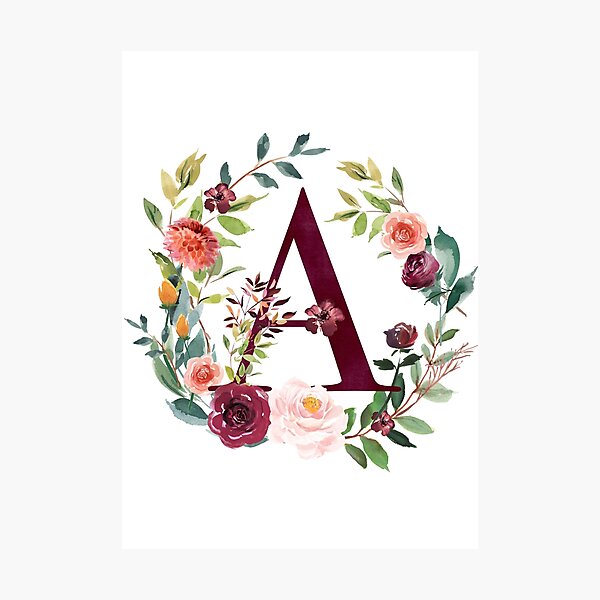 Pretty Floral Wreath Monogram A Photographic Print