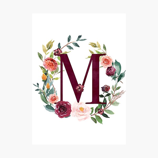 Pretty Floral Wreath Monogram M Photographic Print