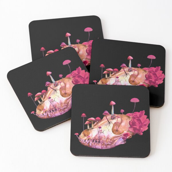 Fox Skull With Mushrooms Fungi ~ Version Pink ~ Style 2 Coasters (Set of 4)