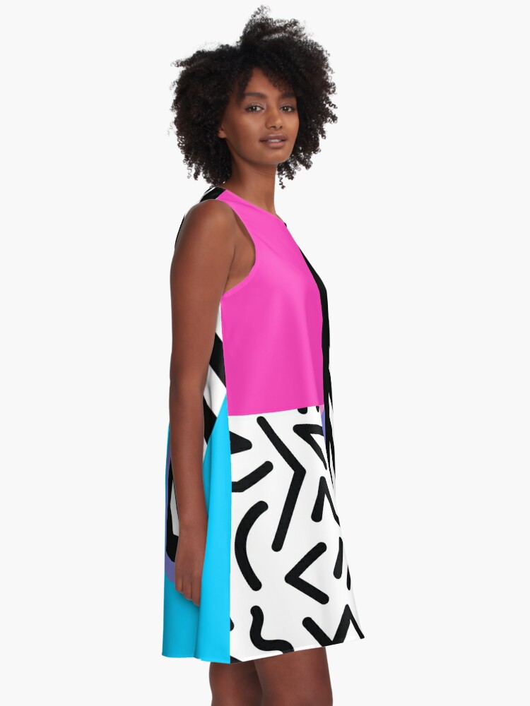 Alternate view of Colorful Retro Memphis Abstract A-Line Dress