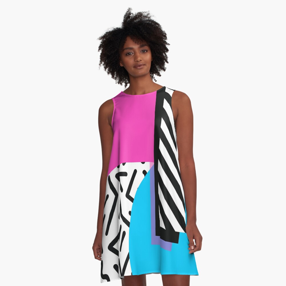 Colorful Retro Memphis Abstract A-Line Dress