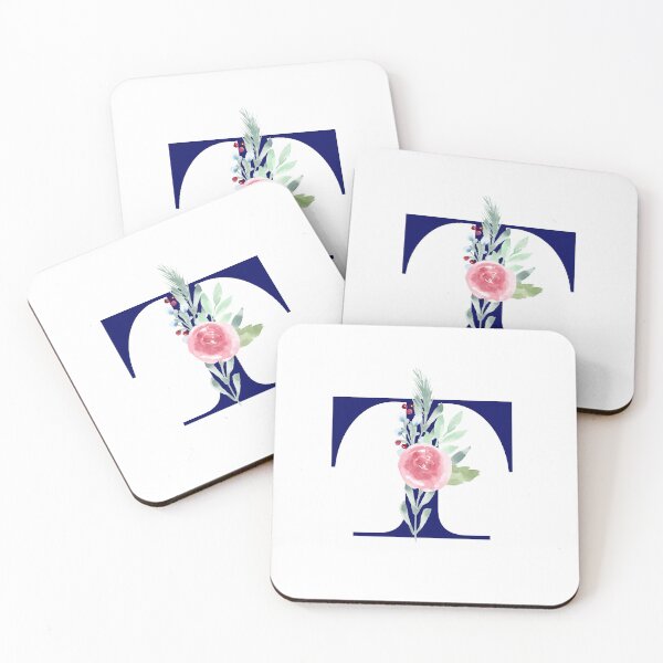 Item preview, Watercolor Floral Letter T in Navy designed and sold by Harpley Design Studio.