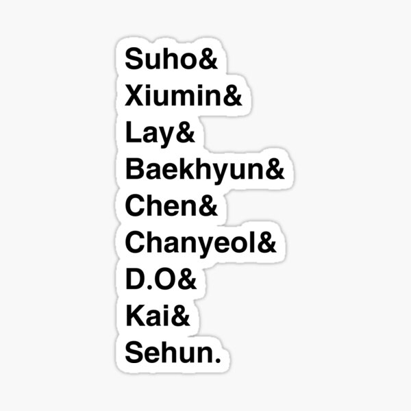 Exo Members Names List English Sticker By Caitied10 Redbubble