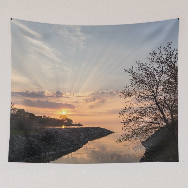 Item preview, Satiny God Rays Glow - Sublime Sunrise on the Lakeshore  designed and sold by Georgia Mizuleva.