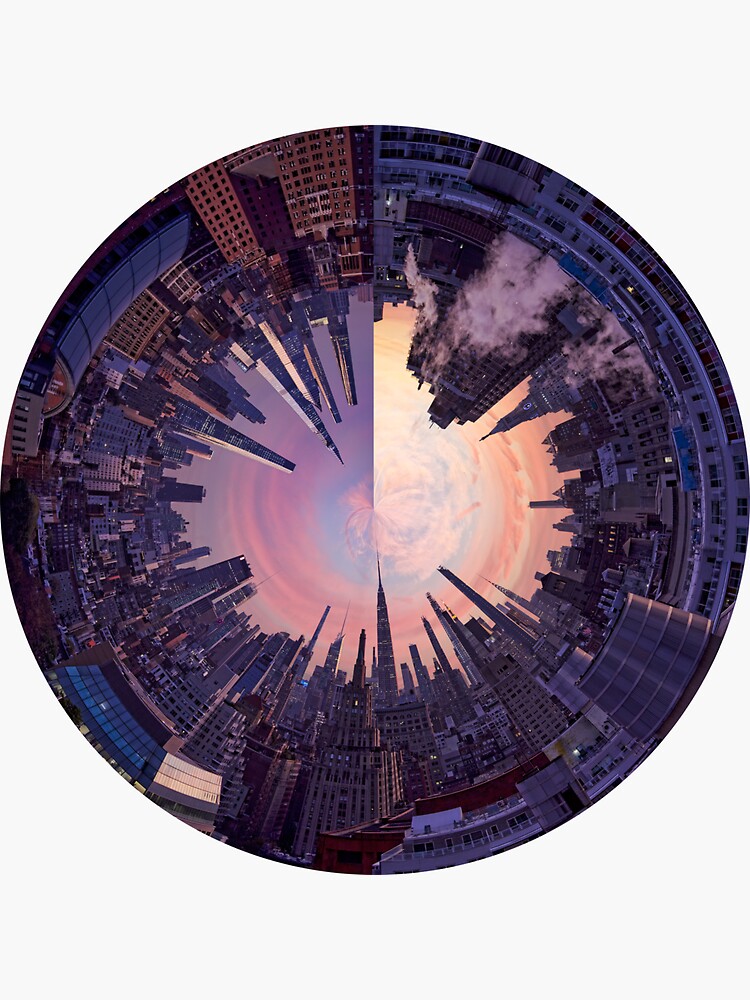 Thumbnail 3 of 3, Sticker, New York City Sunrise Circular Cityscape - Circular Manhattan Skyline 2019 designed and sold by Warren Paul Harris.