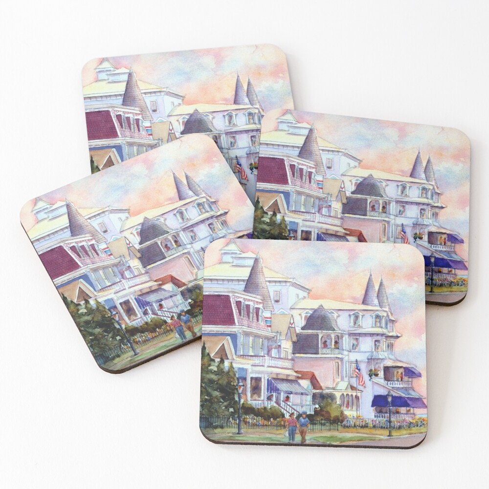 Stroll through Cape May, New Jersey. Jersey Shore. From a watercolor painting by Pamela Parsons Coasters (Set of 4)