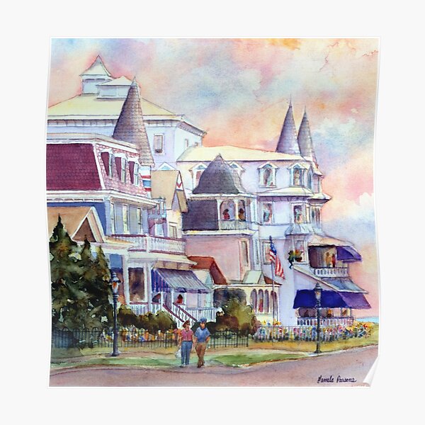 Stroll through Cape May, New Jersey. Jersey Shore. From a watercolor painting by Pamela Parsons Poster