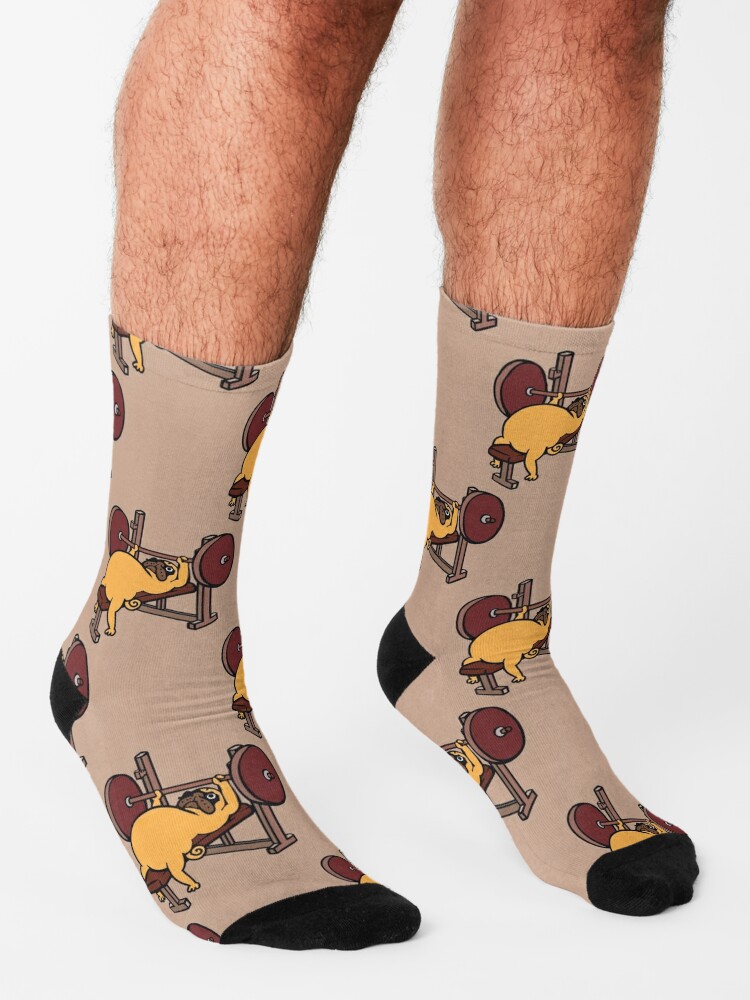 Pug Bench Press Socks for Sale by Huebucket