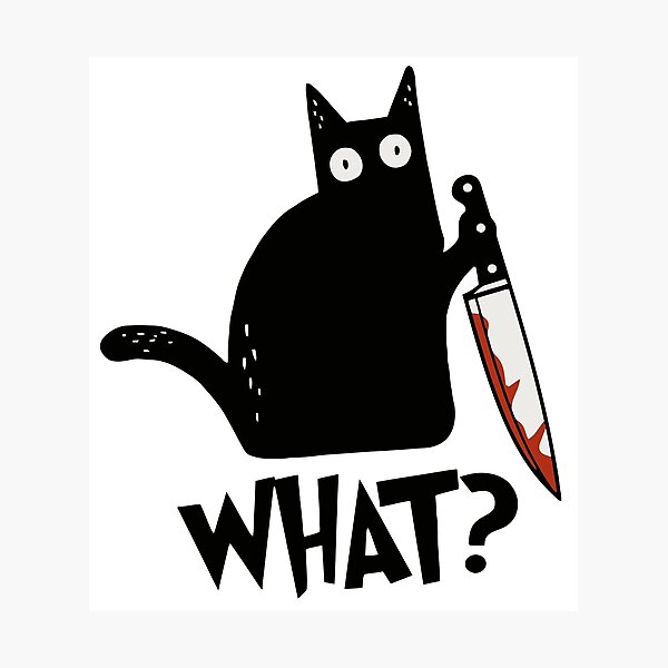 Cat What? Murderous Black Cat With Knife Gift Premium T-Shirt Photographic Print