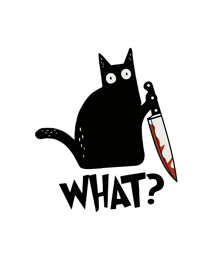 Cat What? Murderous Black Cat With Knife Gift Premium T-Shirt Sticker for  Sale by ZeLittleFamily