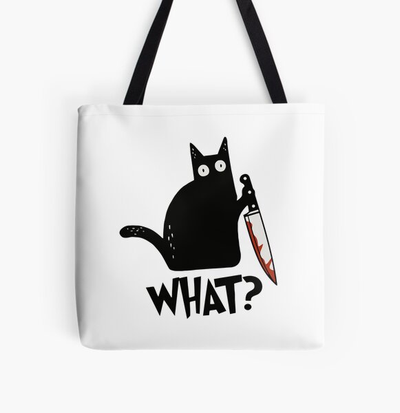 Cat What? Murderous Black Cat With Knife Gift Premium T-Shirt All Over Print Tote Bag