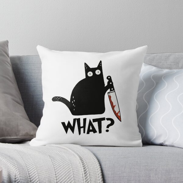Cat What? Murderous Black Cat With Knife Gift Premium T-Shirt Throw Pillow