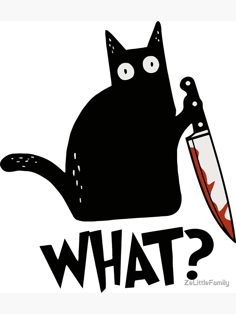 Cat What? Murderous Black Cat With Knife Gift Premium T-Shirt by ZeLittleFamily