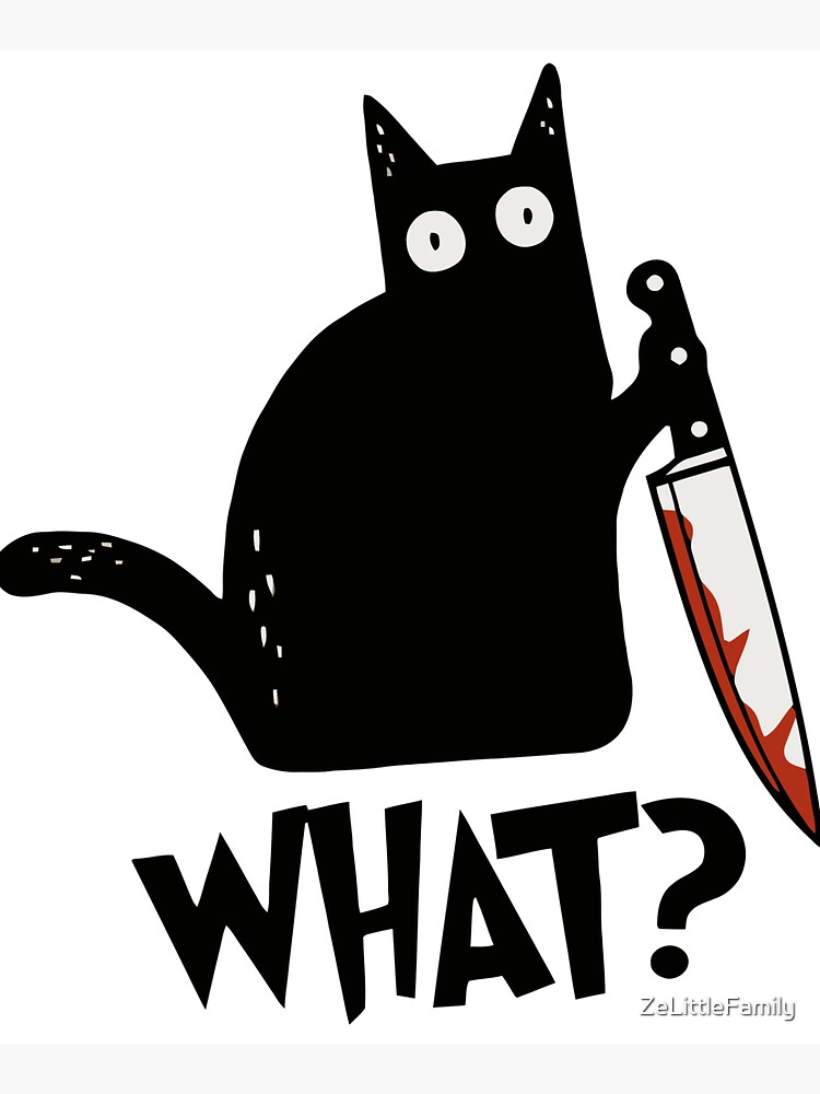 Cat What? Murderous Black Cat With Knife Gift Premium T-Shirt by ZeLittleFamily
